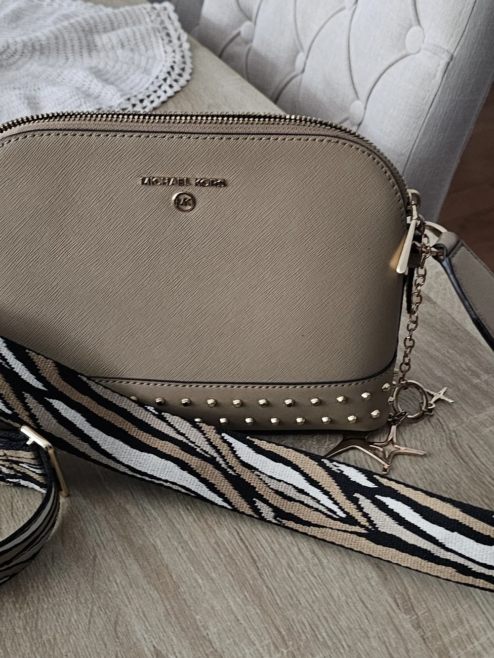 Michael Kors Taupe Saffiano Leather Crossbody Bag